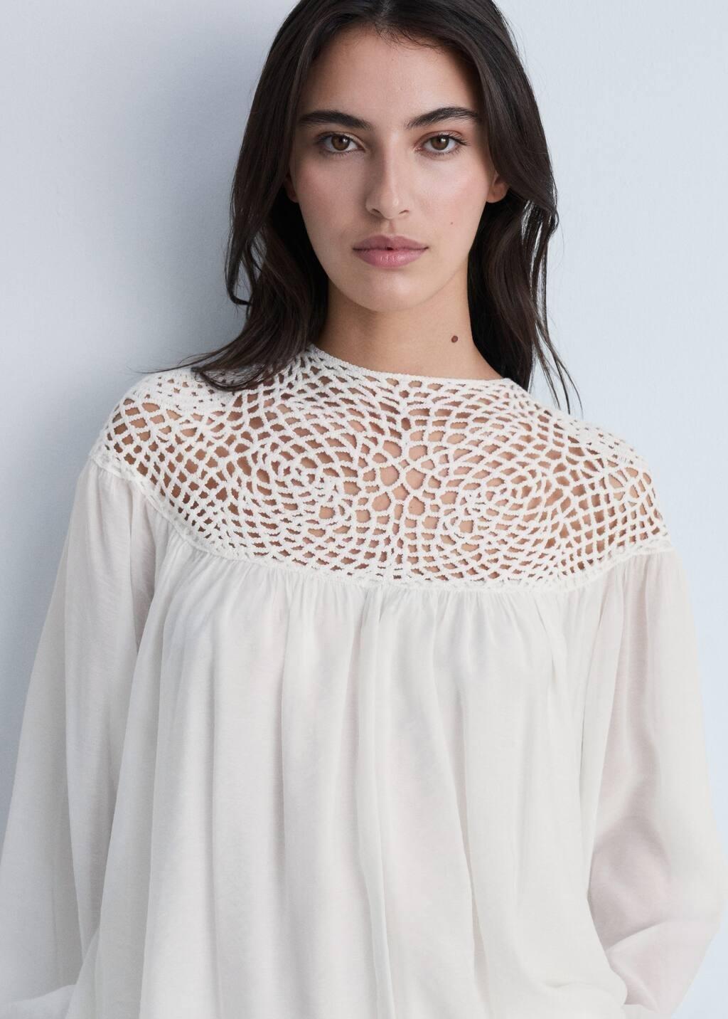 White Crochet Panel Blouse, , large image number 1