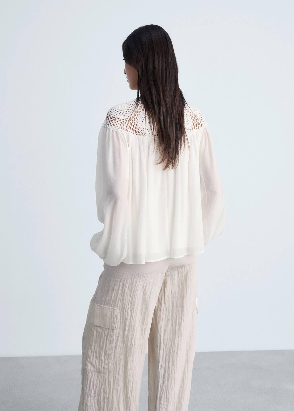 White Crochet Panel Blouse, , large image number 5