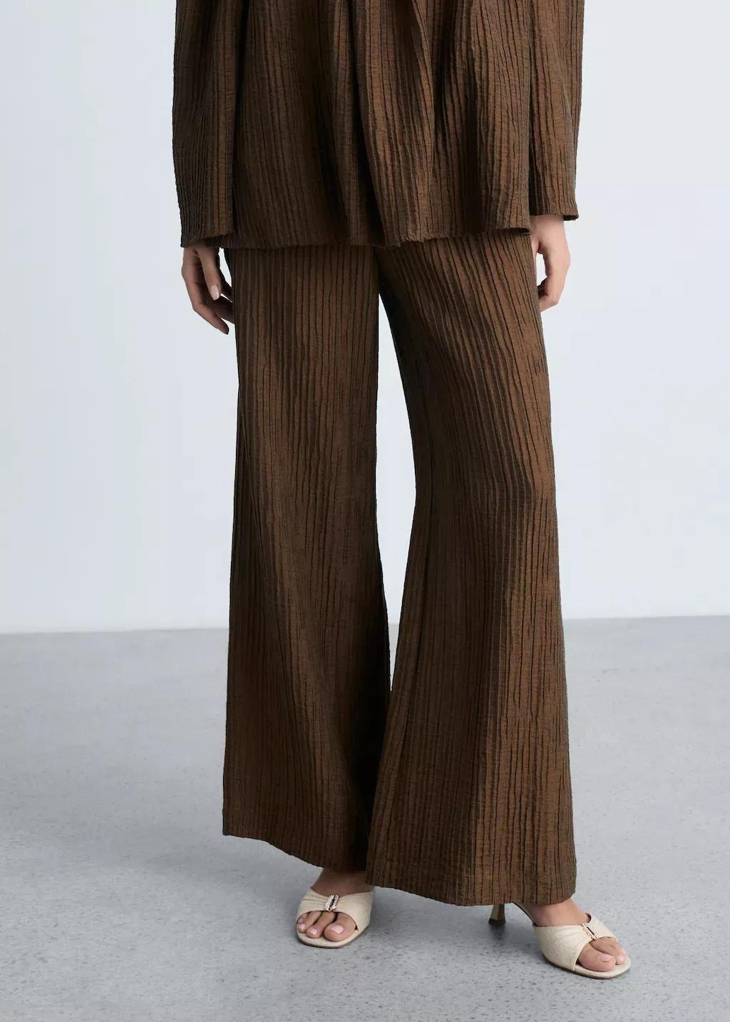 Brown Straight Textured Trousers, , large image number 0
