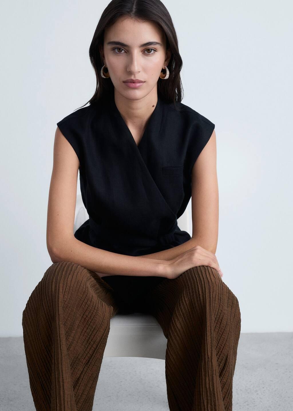 Brown Straight Textured Trousers, , large image number 1