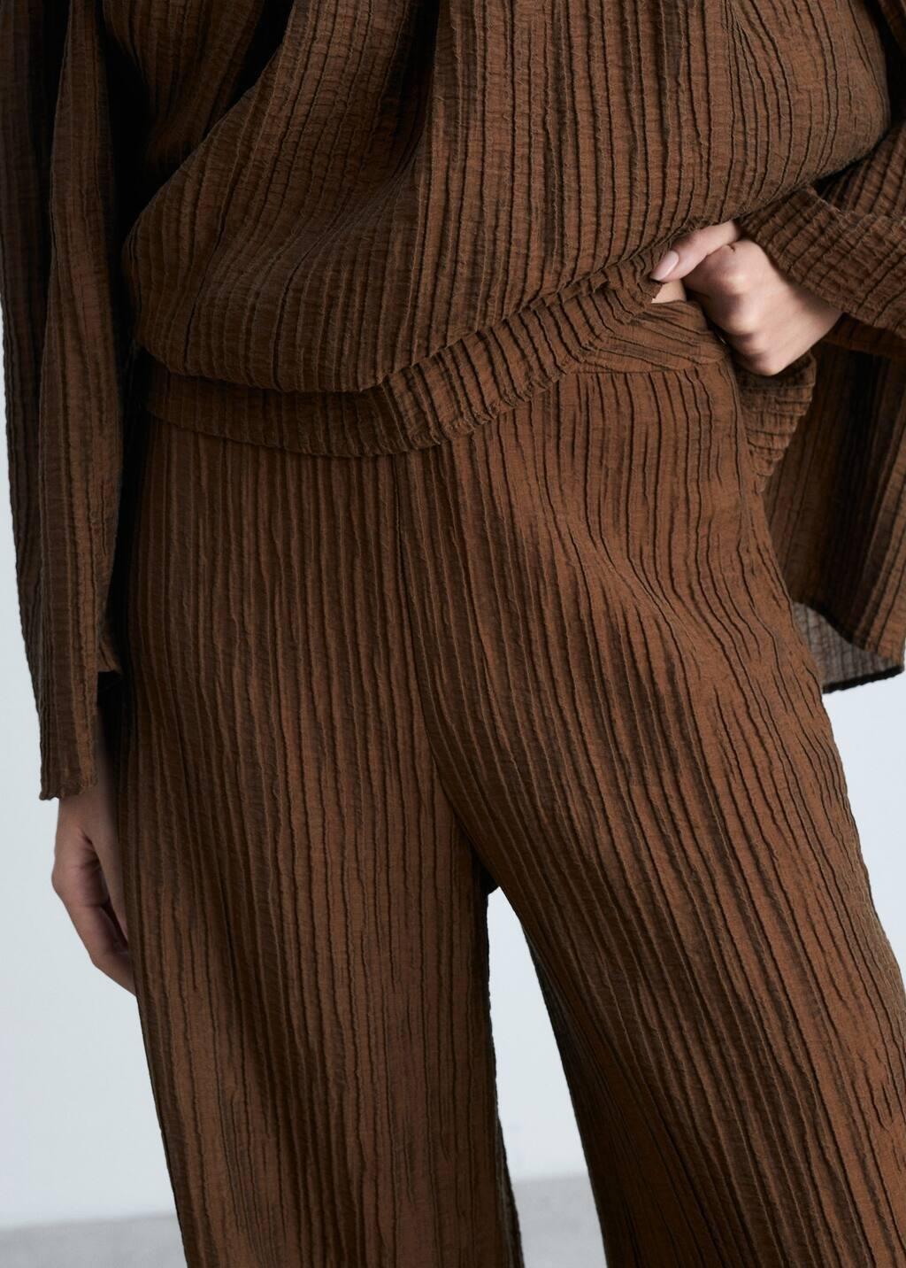 Brown Straight Textured Trousers, , large image number 2