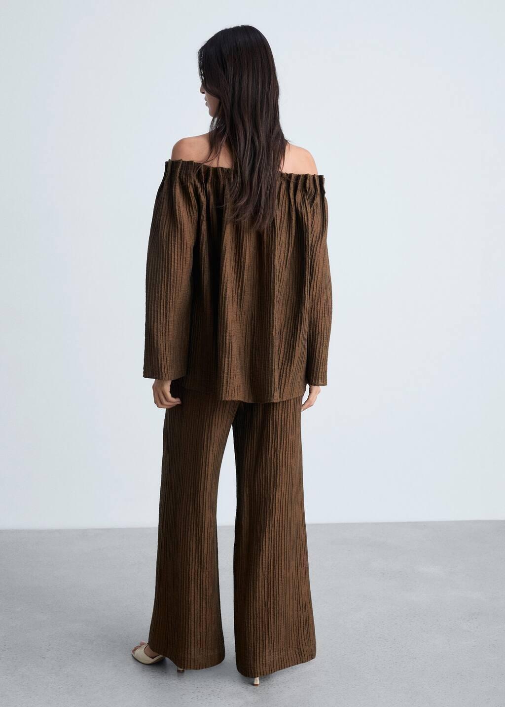 Brown Straight Textured Trousers, , large image number 5
