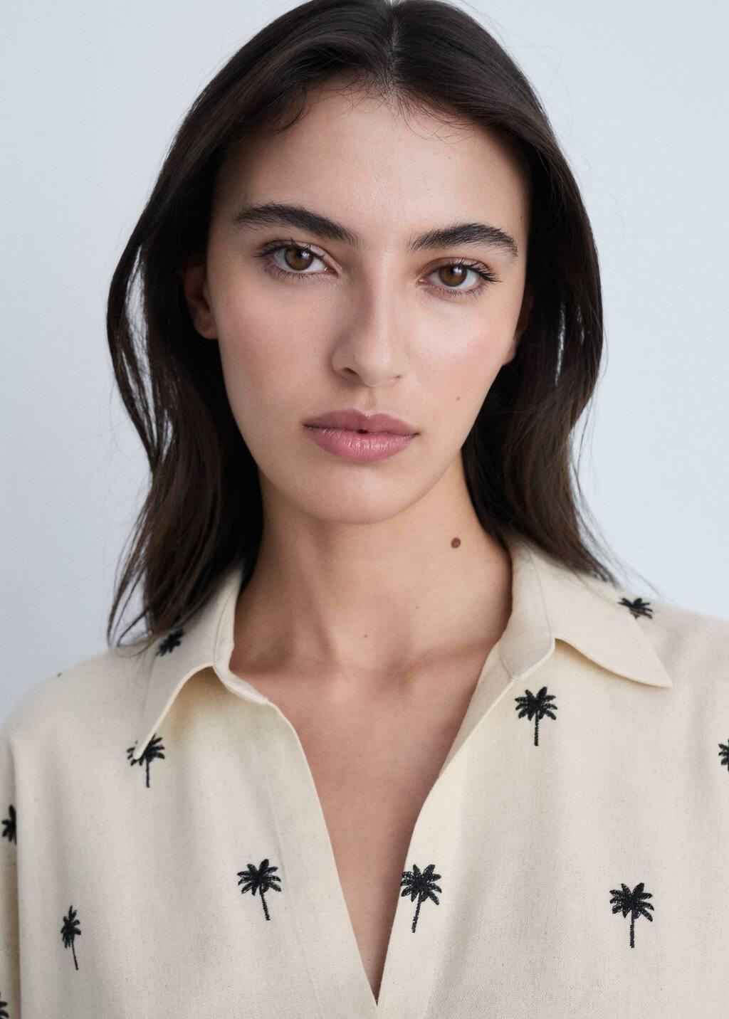 Beige Embroidered Shirt With Knot, , large image number 1