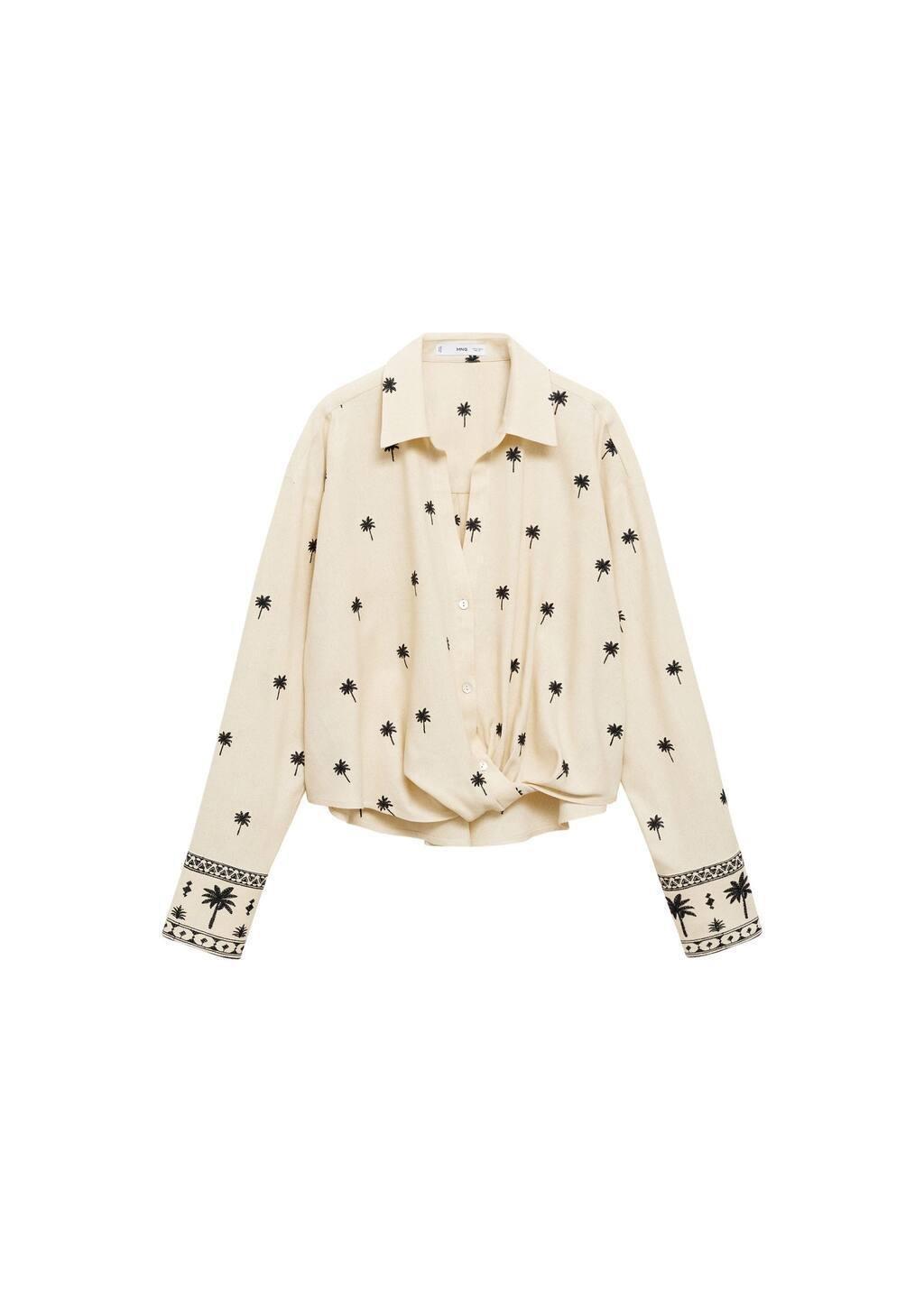 Beige Embroidered Shirt With Knot, , large image number 3