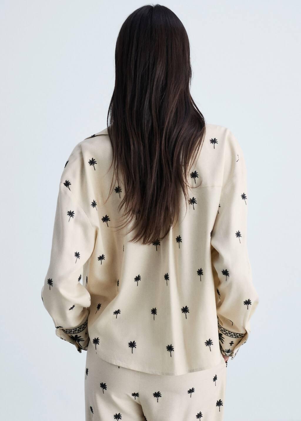 Beige Embroidered Shirt With Knot, Light Beige, large image number 5