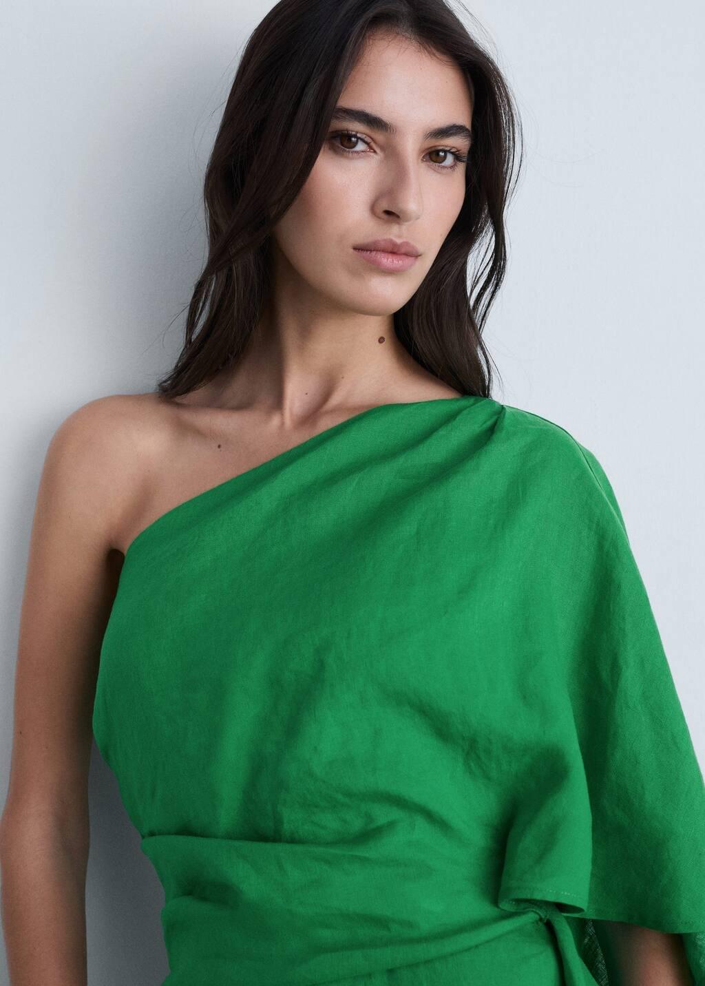 Green Asymmetric Linen Jumpsuit, , large image number 1