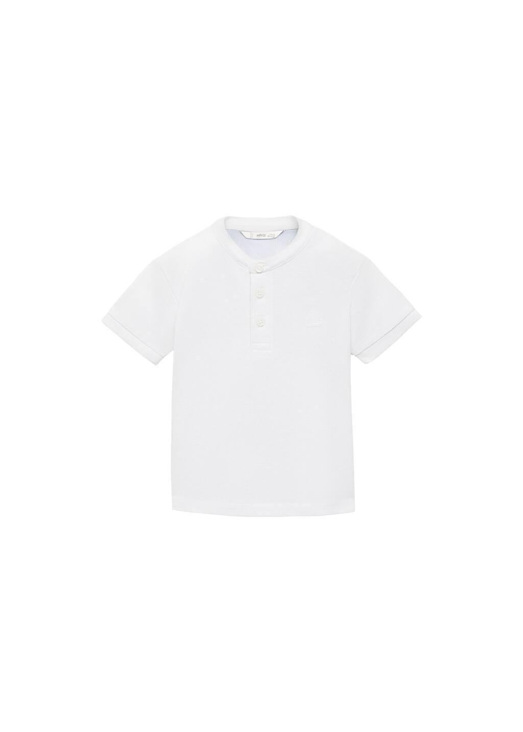 White Mao Collar Cotton Polo, Baby Boy, , medium