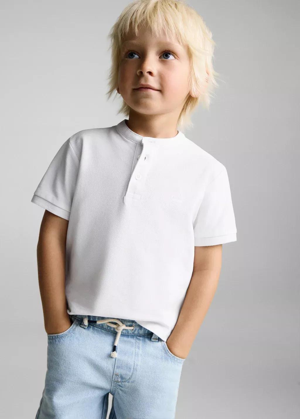 White Mao Collar Cotton Polo, Baby Boy, , large image number 1