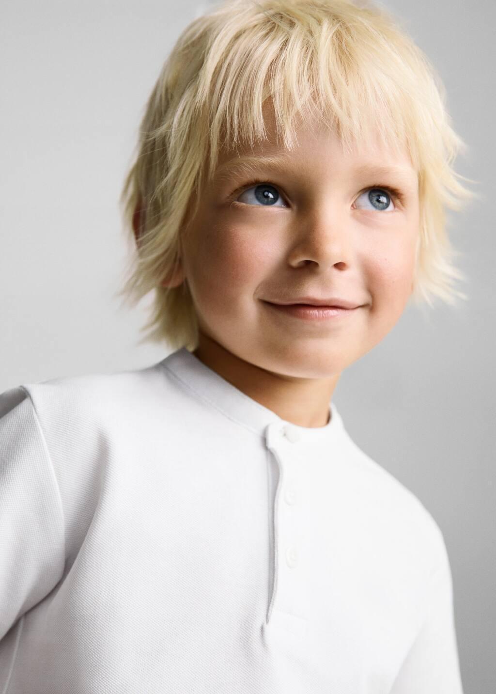 White Mao Collar Cotton Polo, Baby Boy, , large image number 3