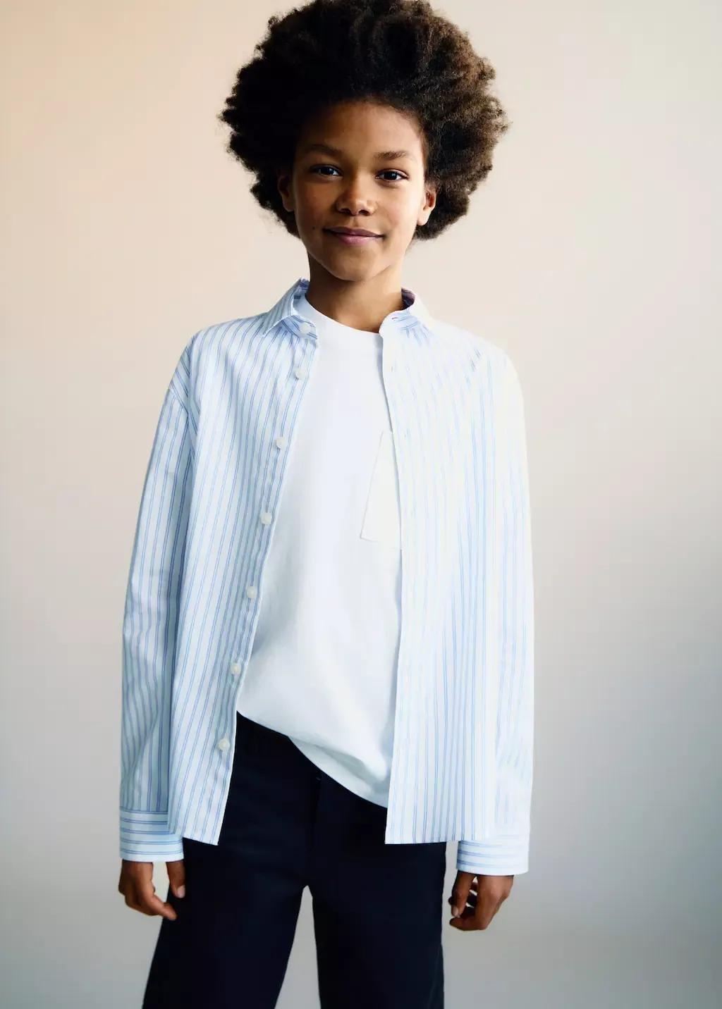 White Striped Cotton Shirt, Kids Boy, , large image number 1