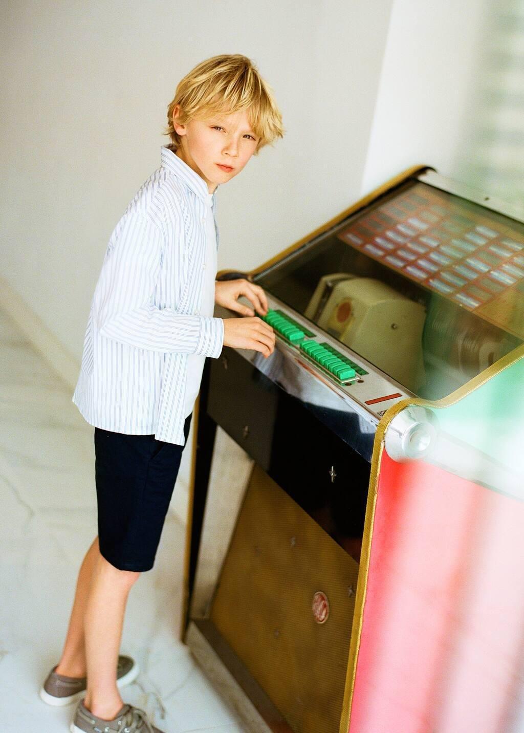 White Striped Cotton Shirt, Kids Boy, , large image number 4