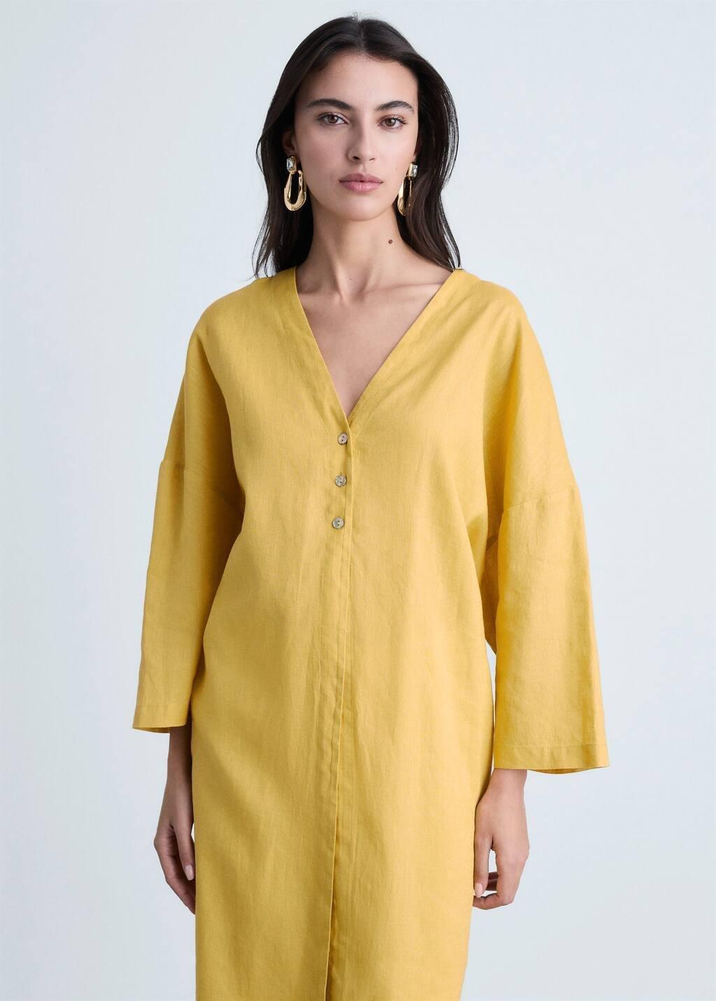 Yellow Plain Shirt Dress, , large image number 0