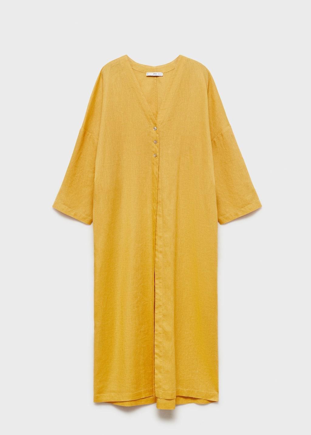 Yellow Plain Shirt Dress, , large image number 3