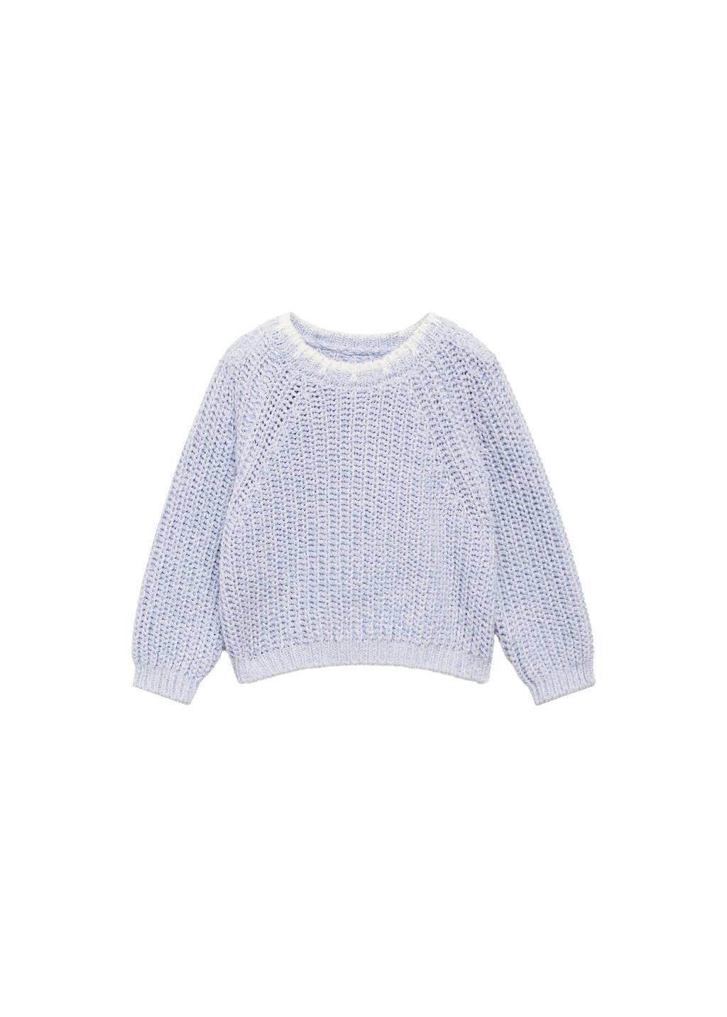 Blue Lt Pastel Knitted Cotton Sweater, Baby Girl, , large image number 0