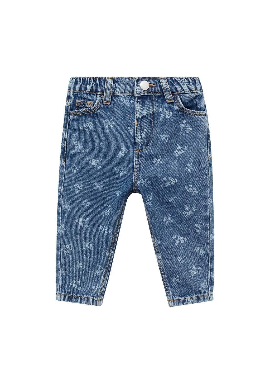 Blue Printed Straight Jeans Floral, Kids Girls, , medium