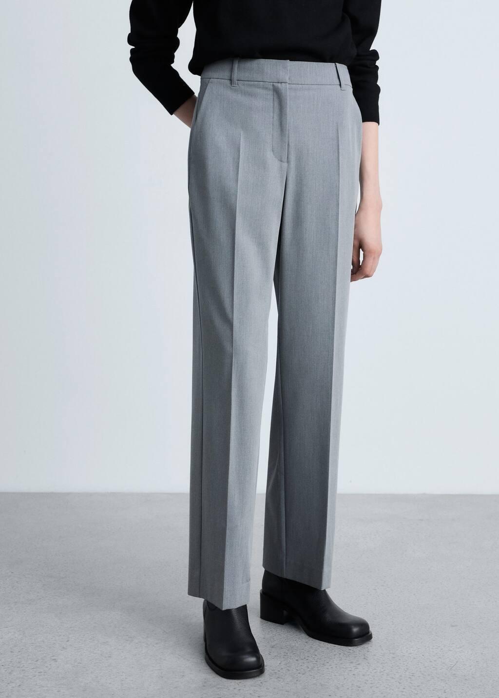 Grey Straight Mid-Rise Trousers, , large image number 0