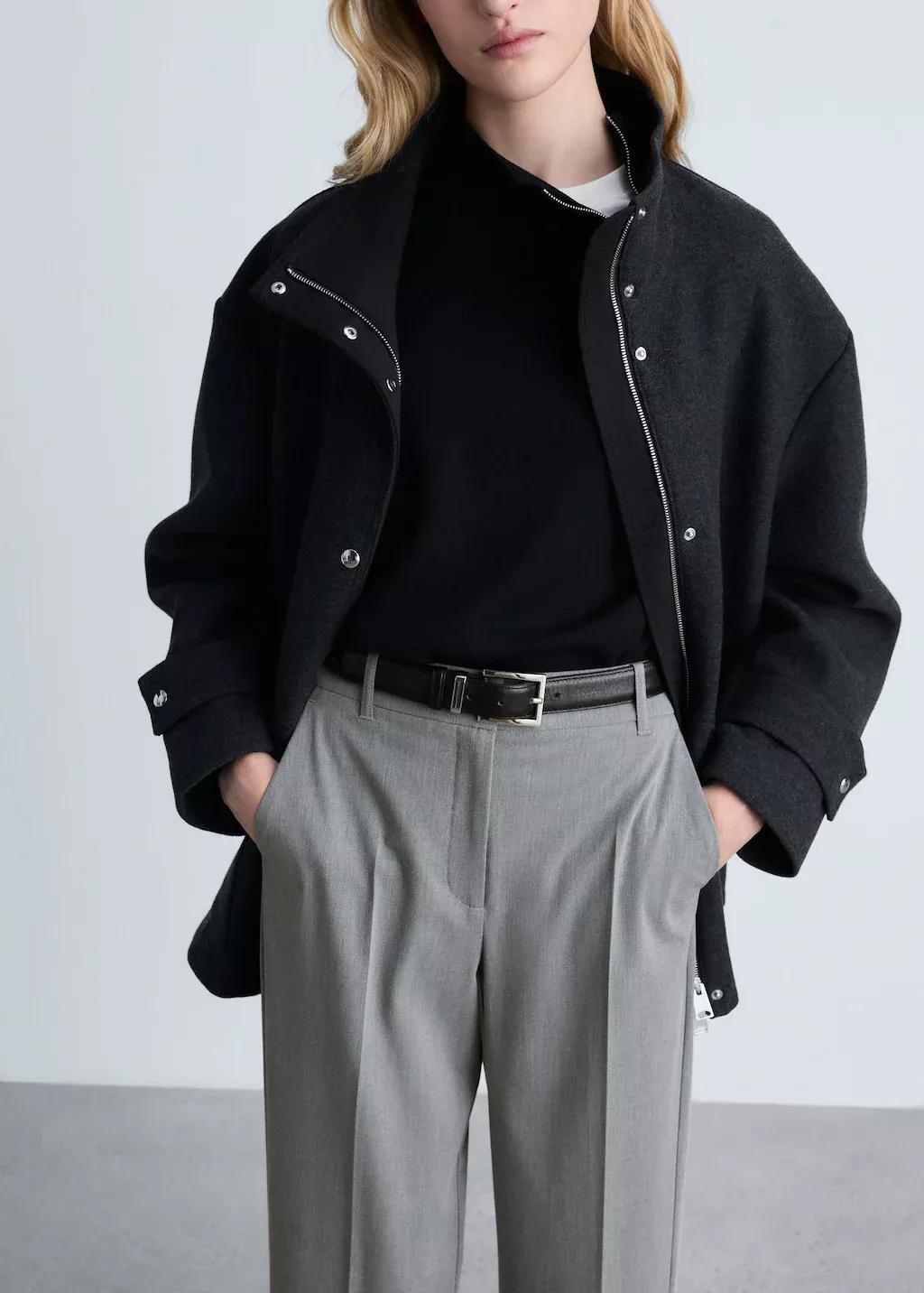 Grey Straight Mid-Rise Trousers, , large image number 1
