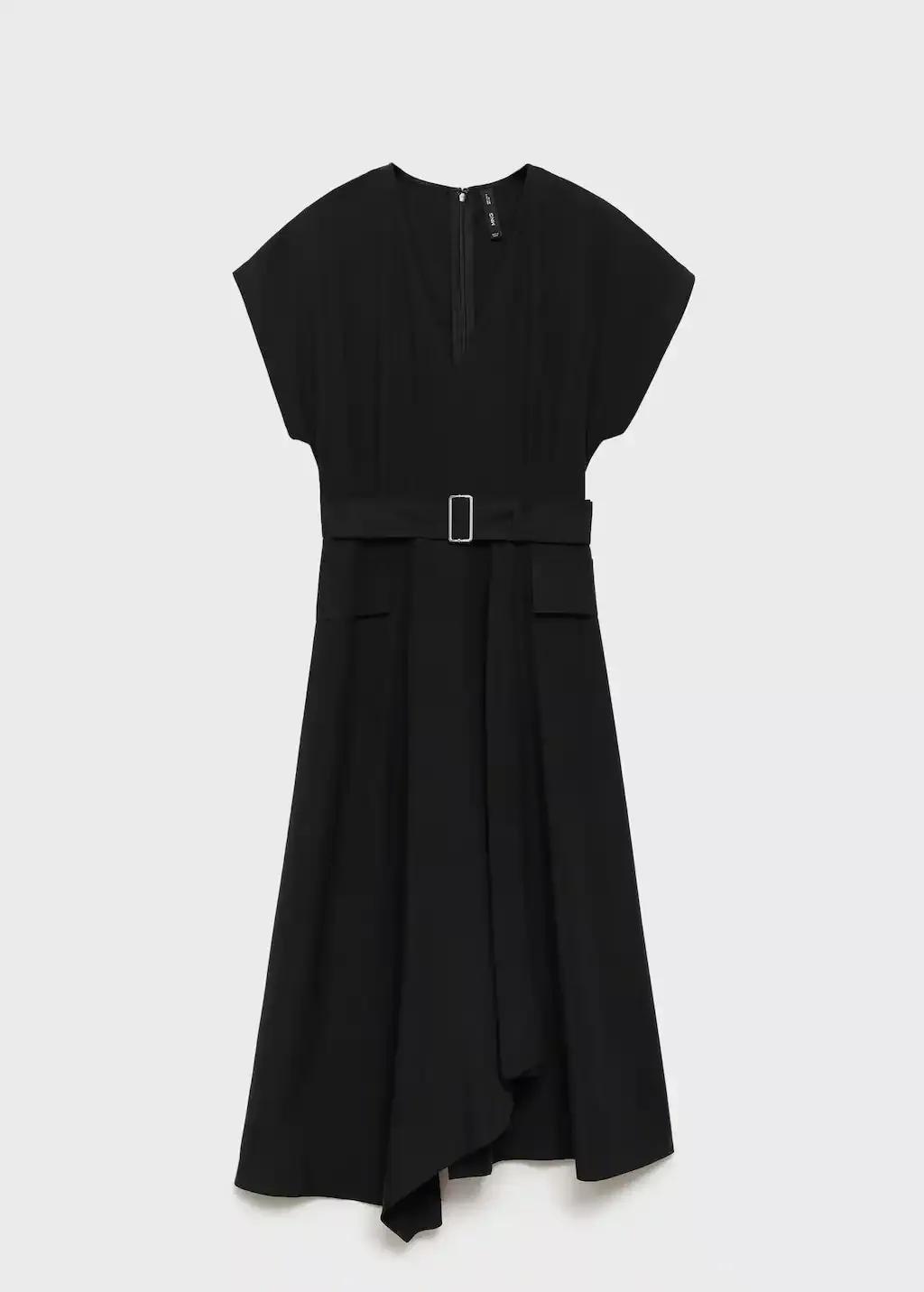 Black Asymmetrical Dress With Belt, , large image number 3