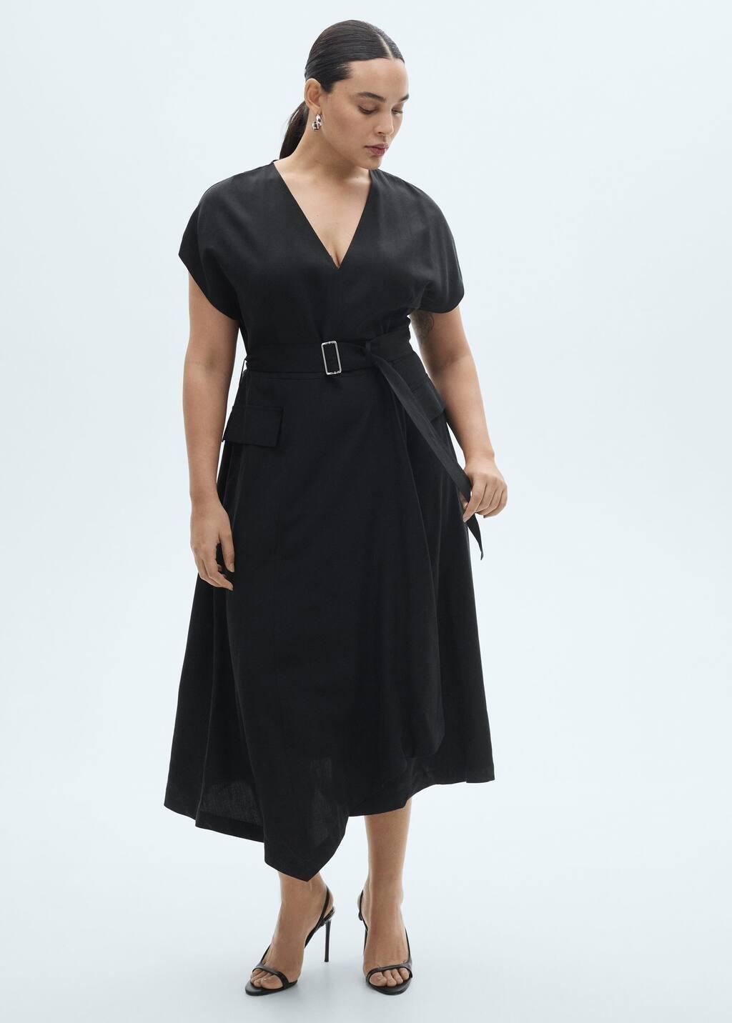 Black Asymmetrical Dress With Belt, , large image number 4