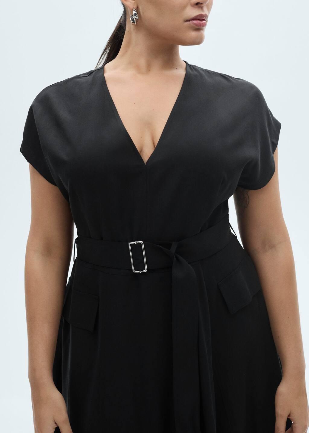 Black Asymmetrical Dress With Belt, , large image number 5