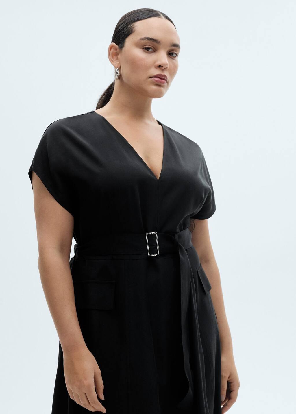 Black Asymmetrical Dress With Belt, , large image number 6