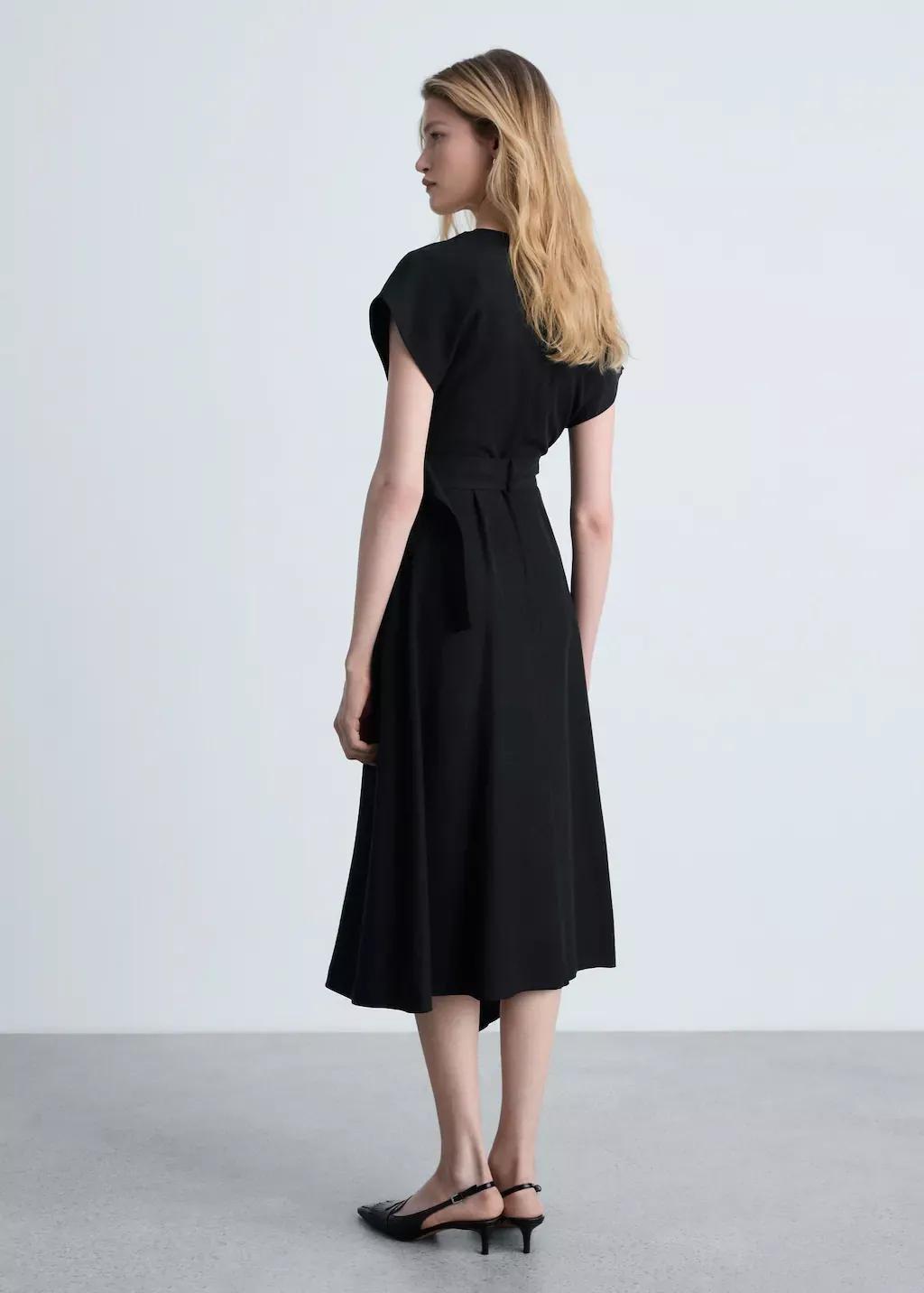 Black Asymmetrical Dress With Belt, , large image number 8