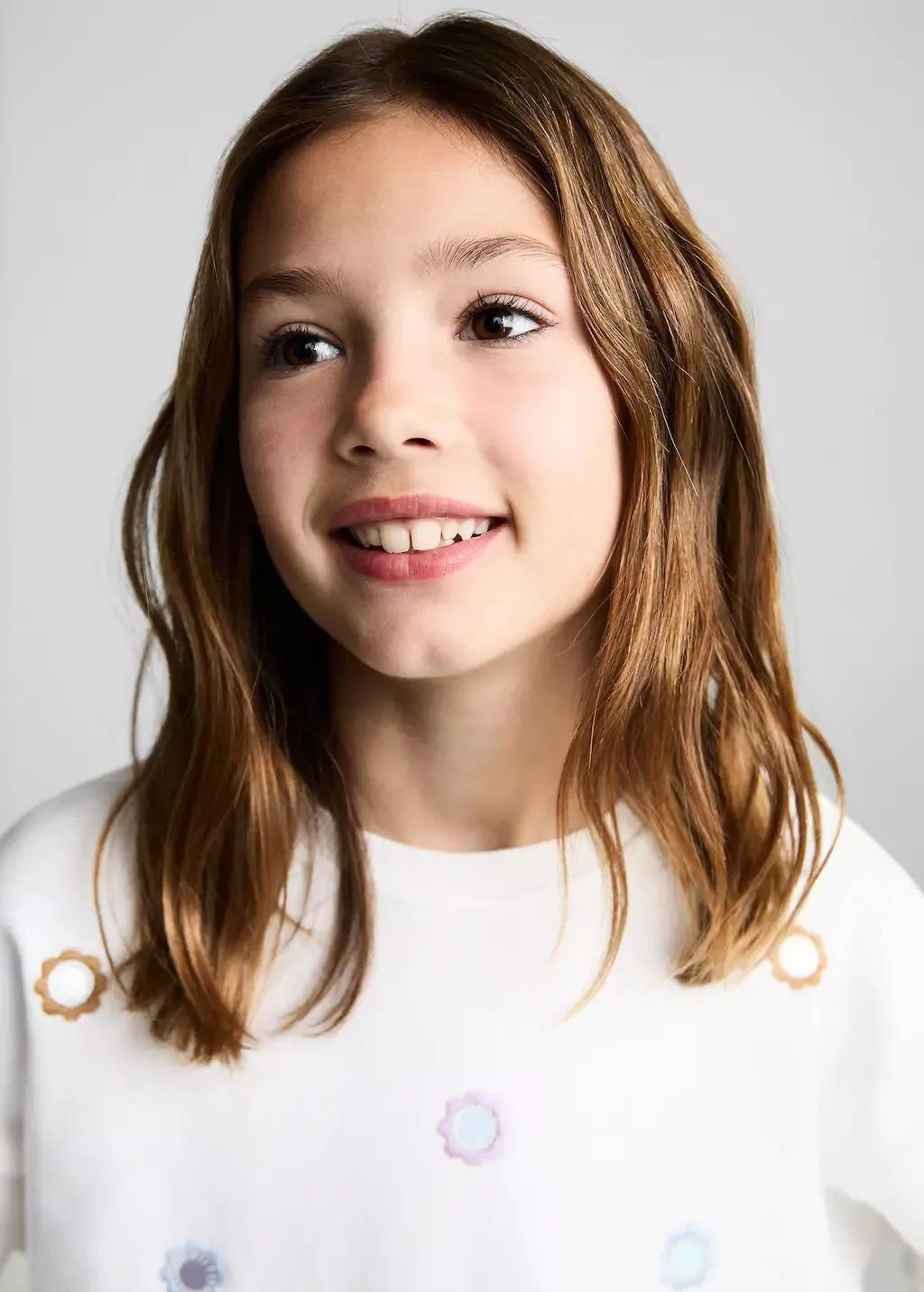 White Sweatshirt With Floral Applique , Kids Girl, , large image number 1