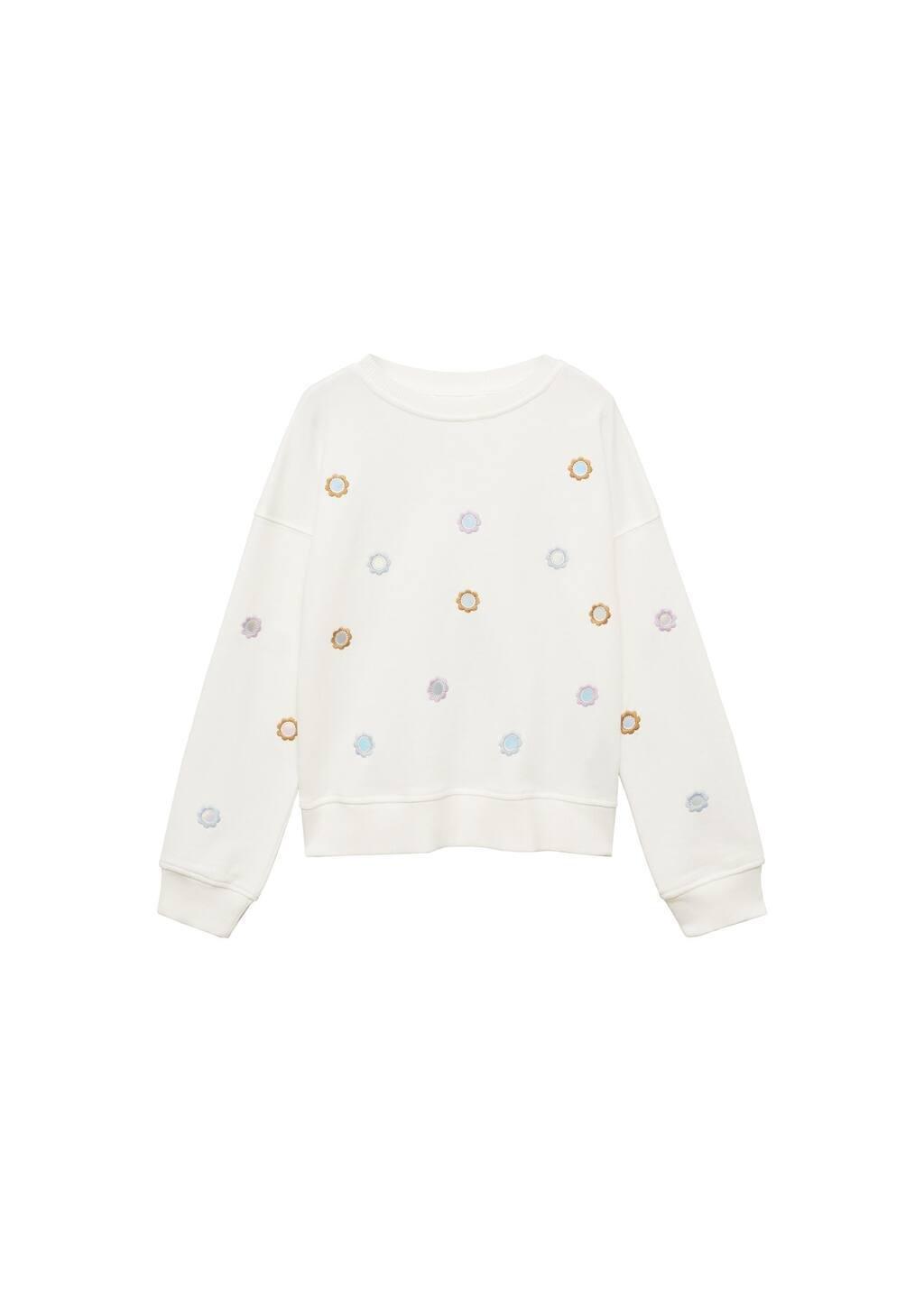 White Sweatshirt With Floral Applique , Kids Girl, , large image number 3