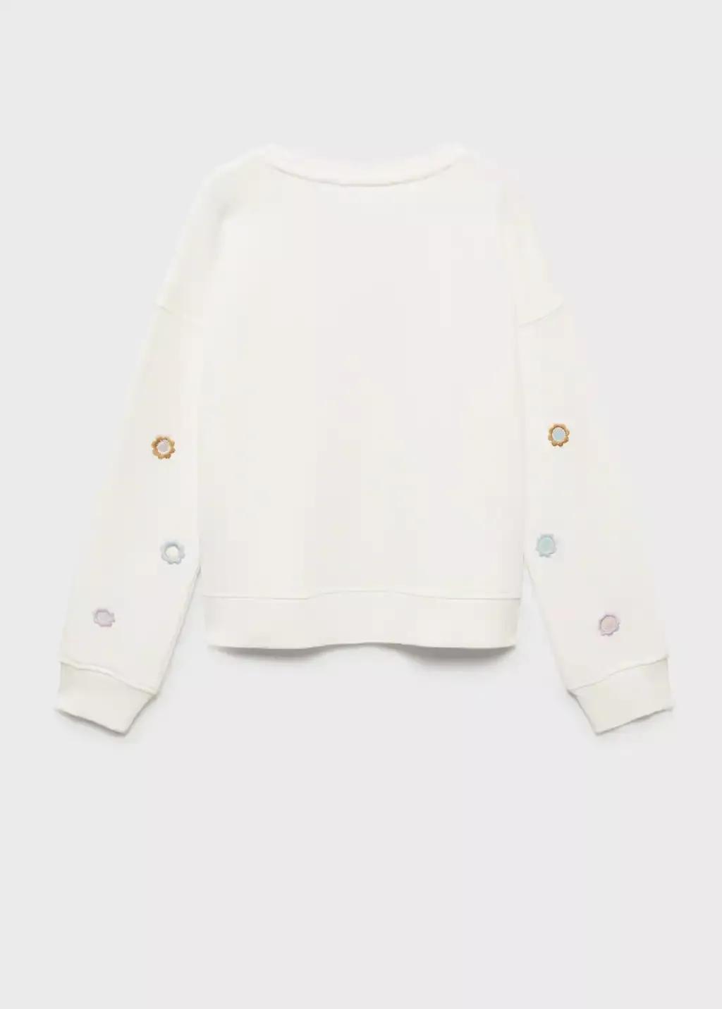 White Sweatshirt With Floral Applique , Kids Girl, , large image number 4