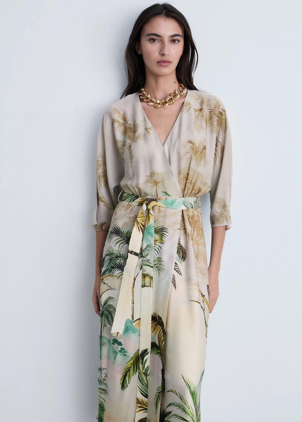 Beige Tropical Shirt Dress, , large image number 0
