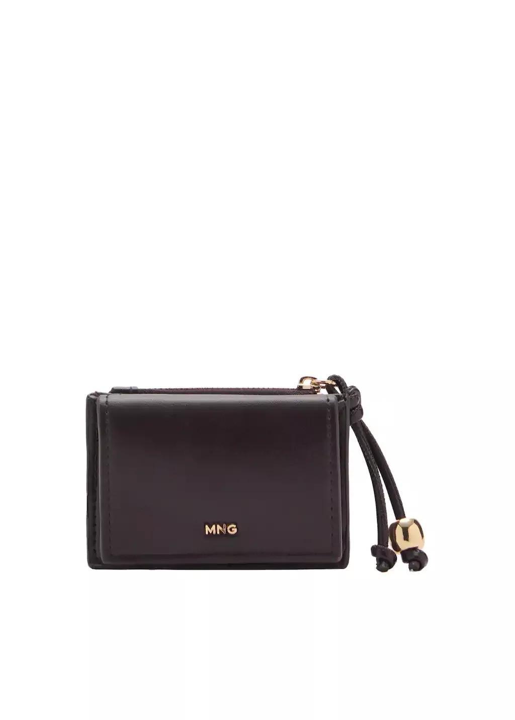 Brown Leather-Effect Purse With Bead Detail, Dark Brown, large image number 3