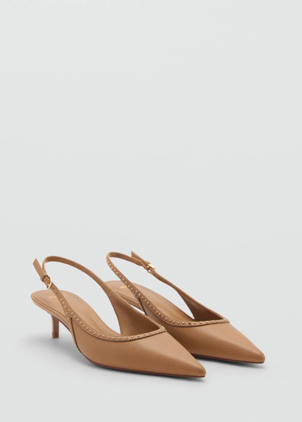 Brown Kitten-Heel Shoes With Stud Detail, , medium