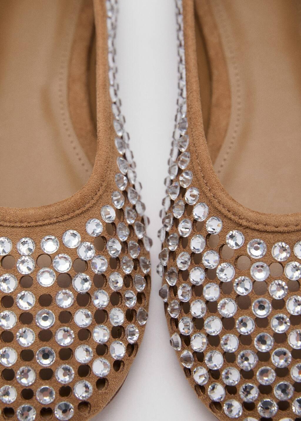 Beige Rhinestone Die-Cut Ballet Flats, , large image number 1