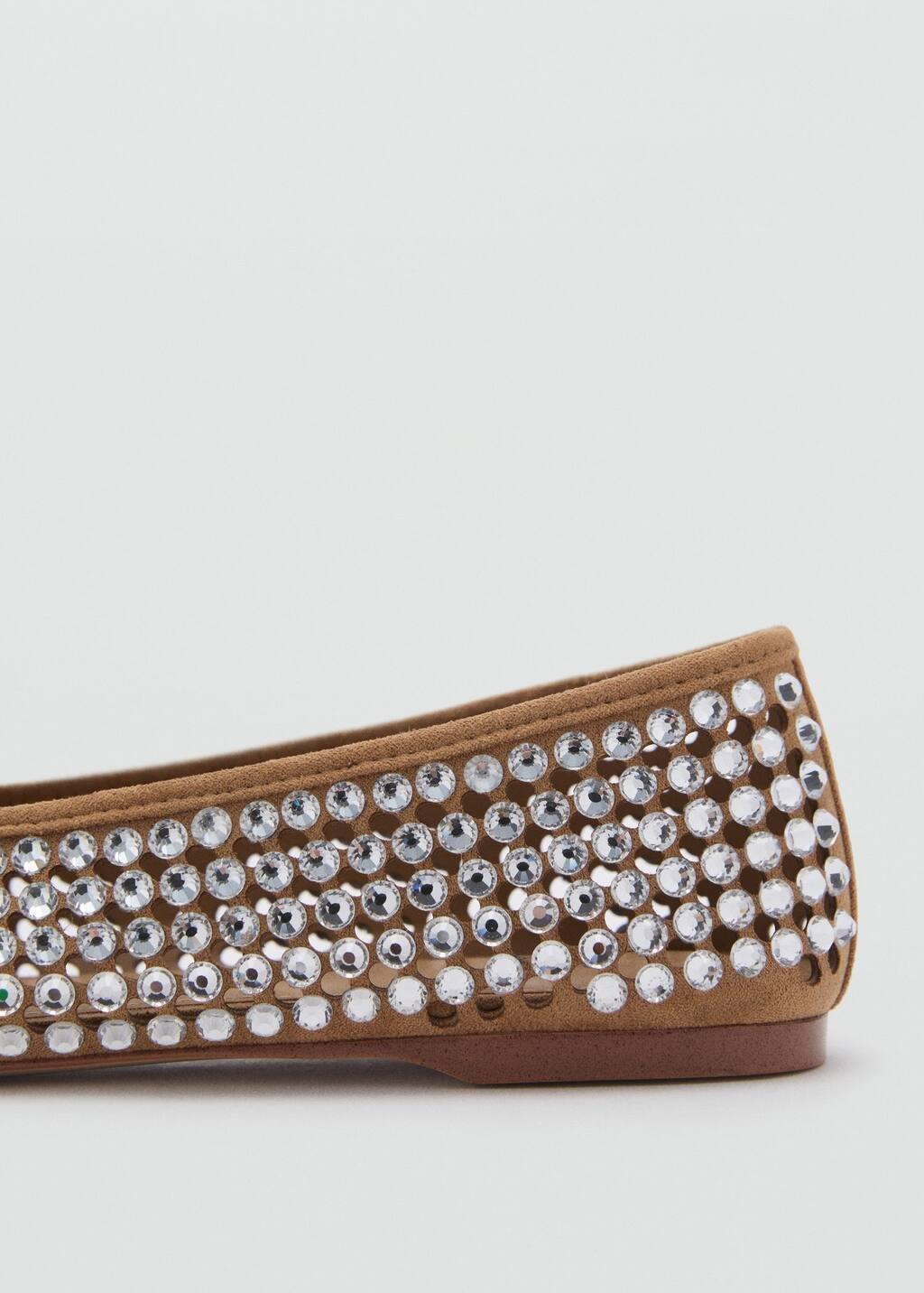 Beige Rhinestone Die-Cut Ballet Flats, , large image number 4