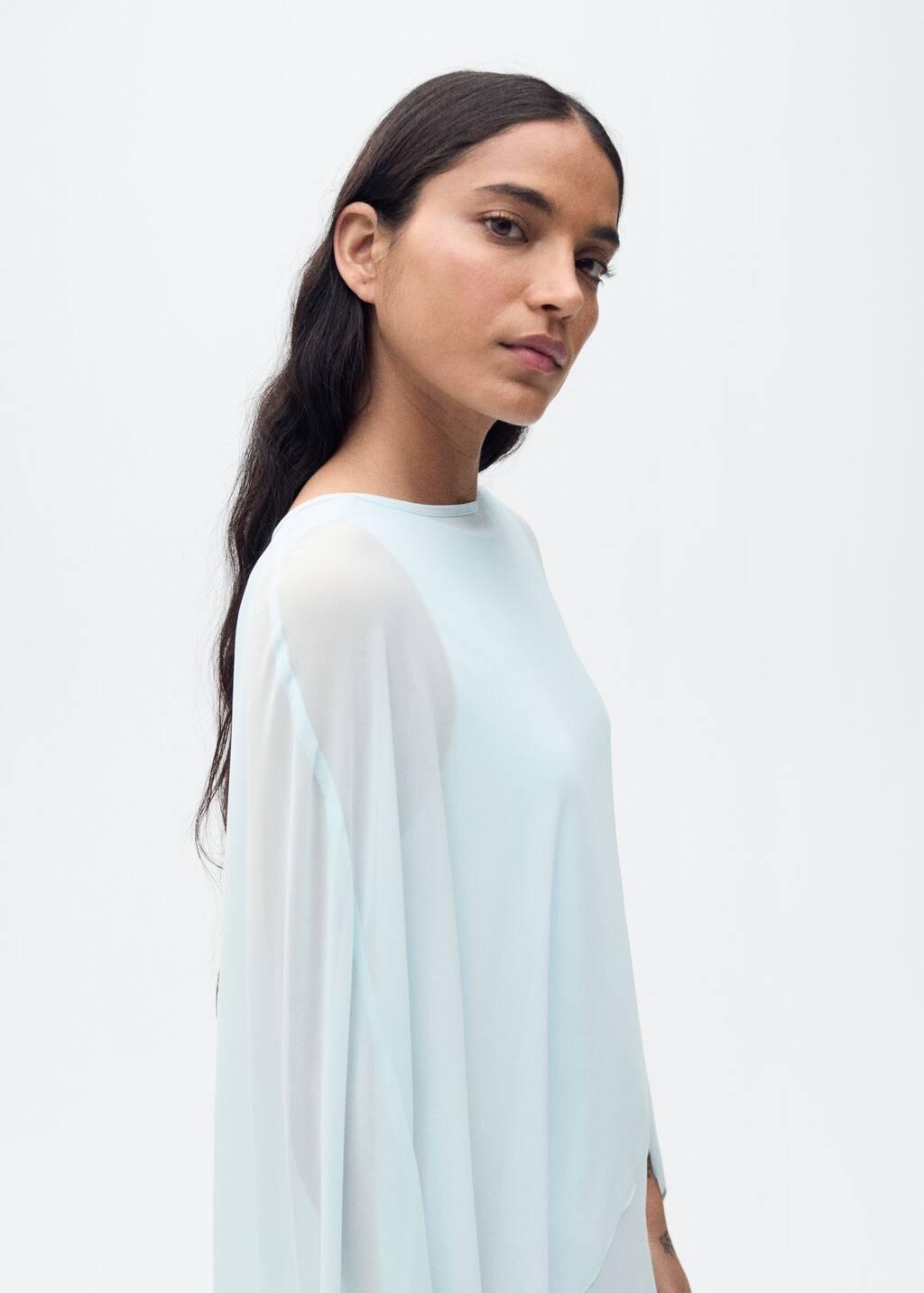 Pastel Blue Long Cape Jacket, , large image number 1