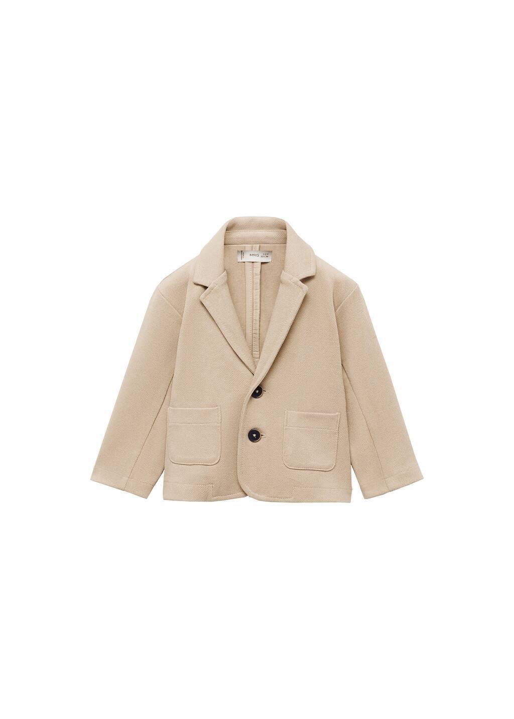 Beige Cotton-blend Blazer Regular, Kids Boys, , medium