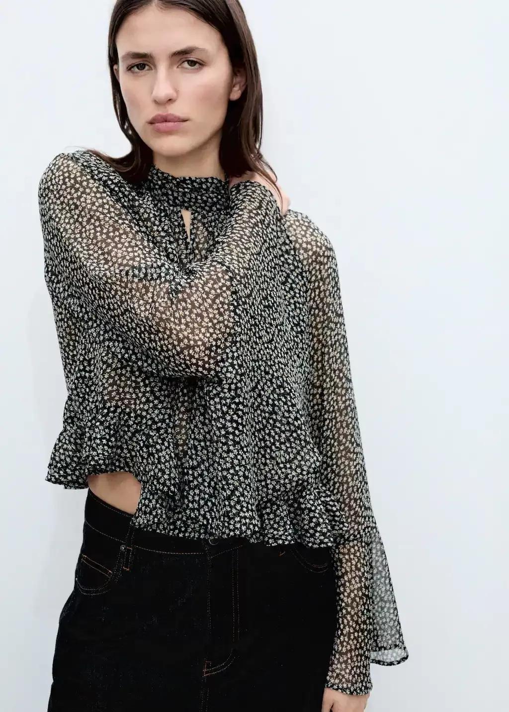 Floral-print Frills Ruffle Blouse, , large image number 0