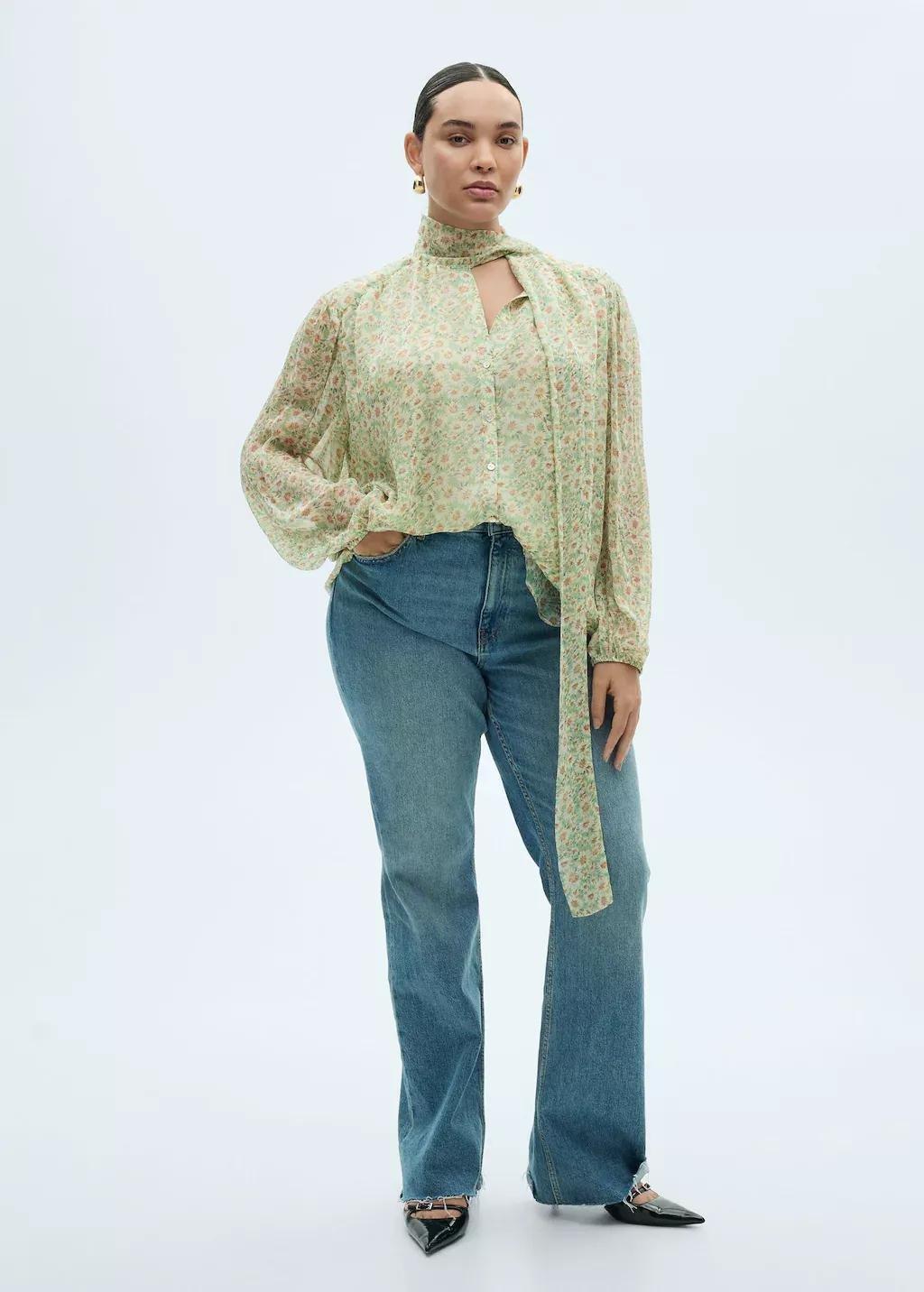 Green Floral Tie Blouse, , large image number 2