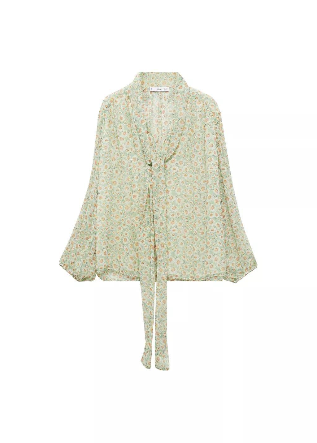 Green Floral Tie Blouse, , large image number 3