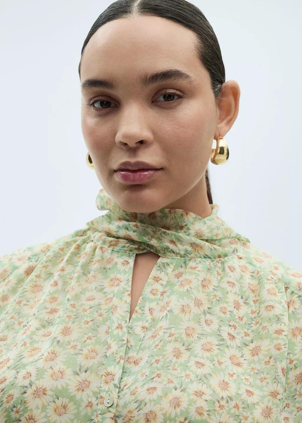 Green Floral Tie Blouse, , large image number 4