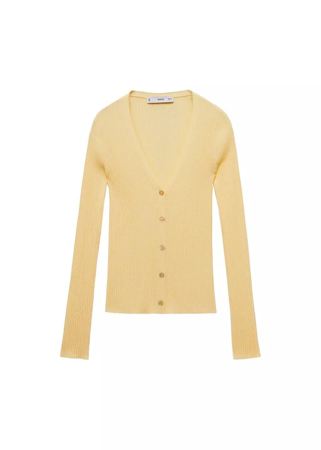 Yellow V-Neck Rib-Knit Cardigan, , large image number 3