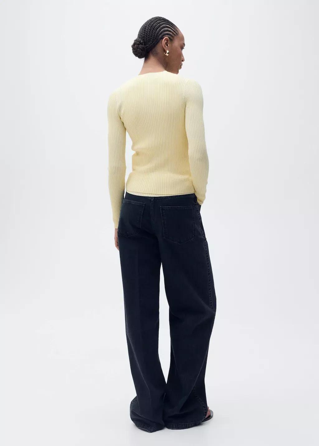 Yellow V-Neck Rib-Knit Cardigan, , large image number 4