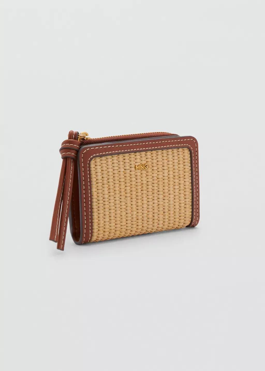 Brown Raffia-Effect Wallet With Flap, , medium