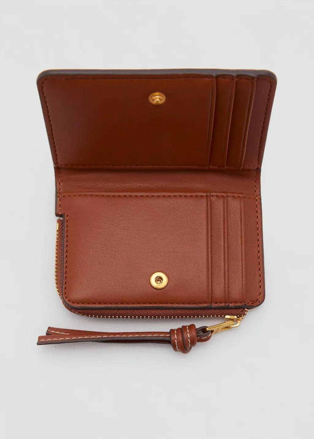 Brown Raffia-Effect Wallet With Flap, Medium Brown, large image number 1