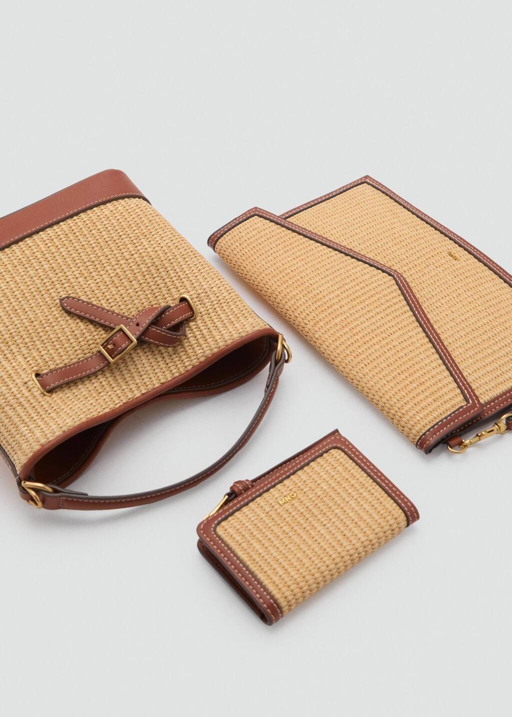 Brown Raffia-Effect Wallet With Flap, Medium Brown, large image number 2