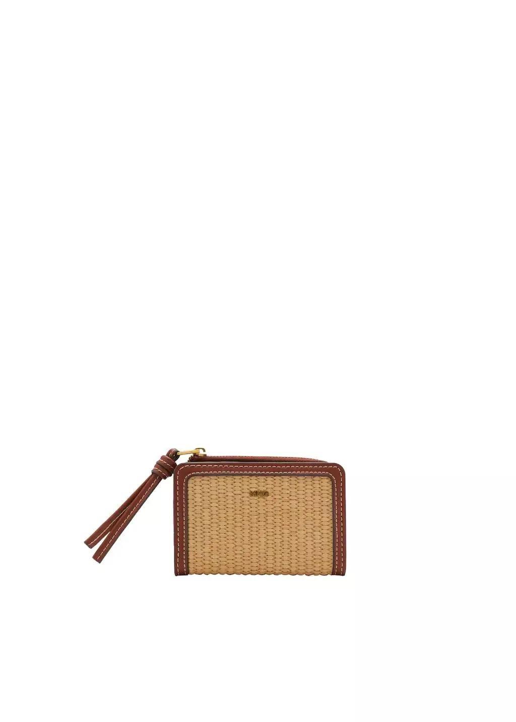 Brown Raffia-Effect Wallet With Flap, Medium Brown, large image number 3