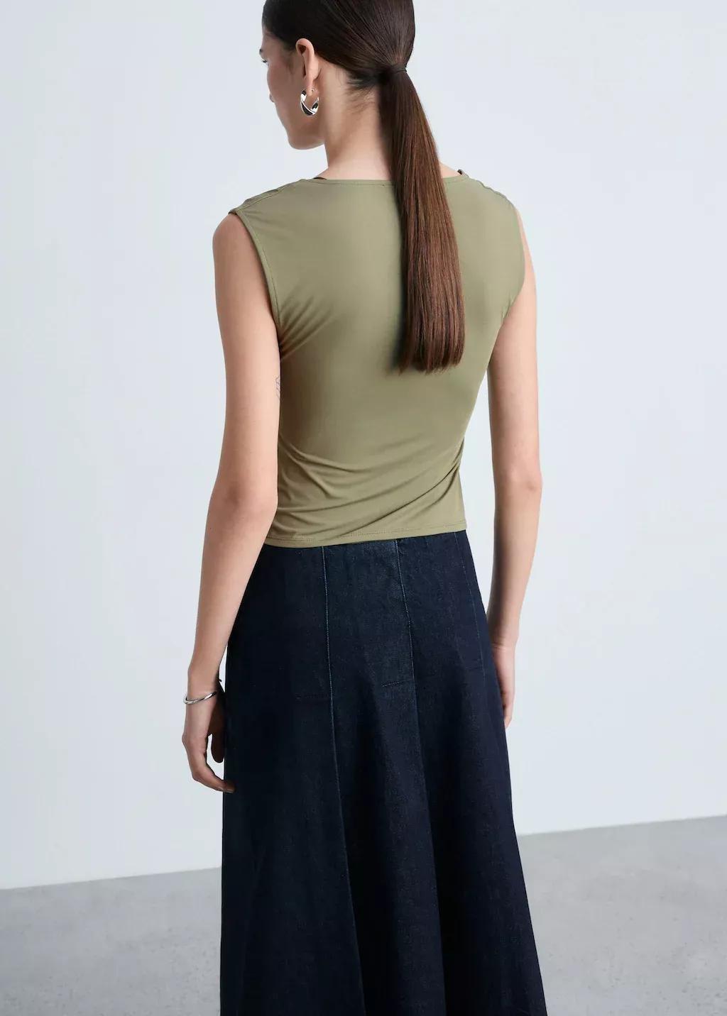Beige Plain Tank Top, , large image number 4