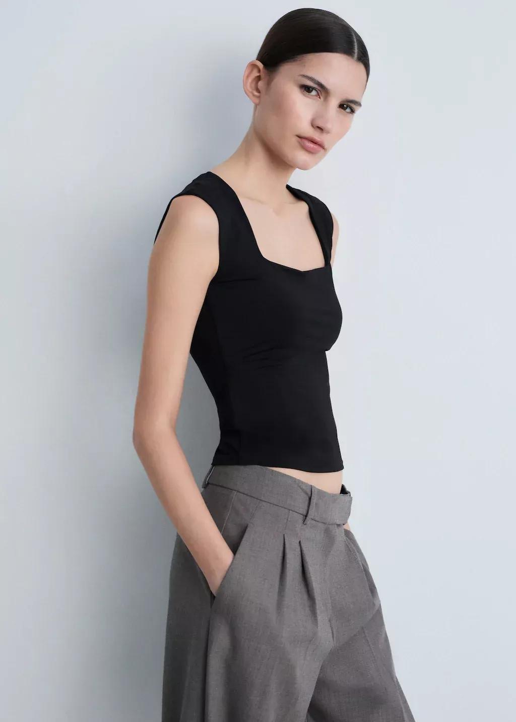 Black Plain Crop Top, , large image number 0
