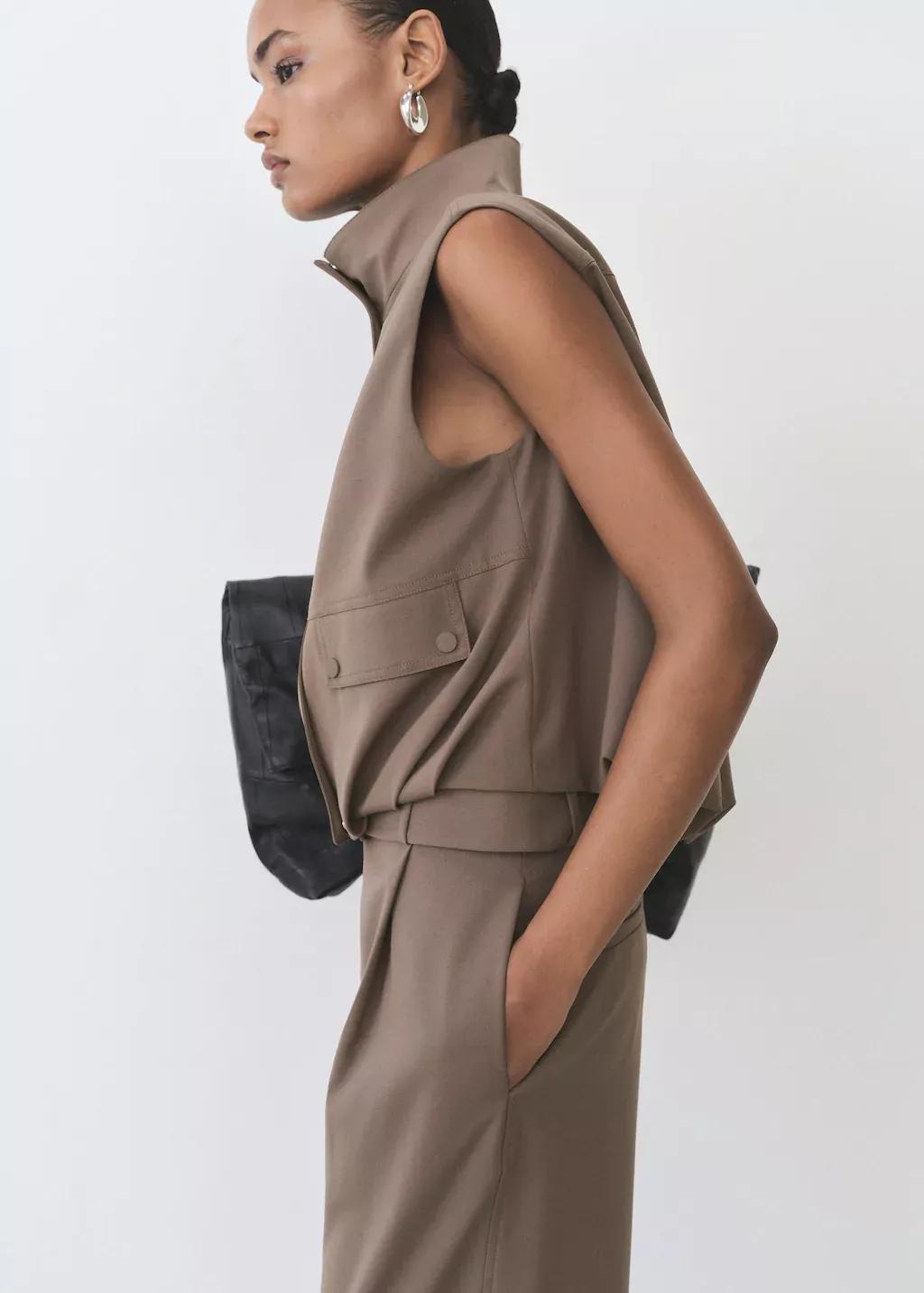 Brown Oversized Gilet With Pockets, , large image number 0
