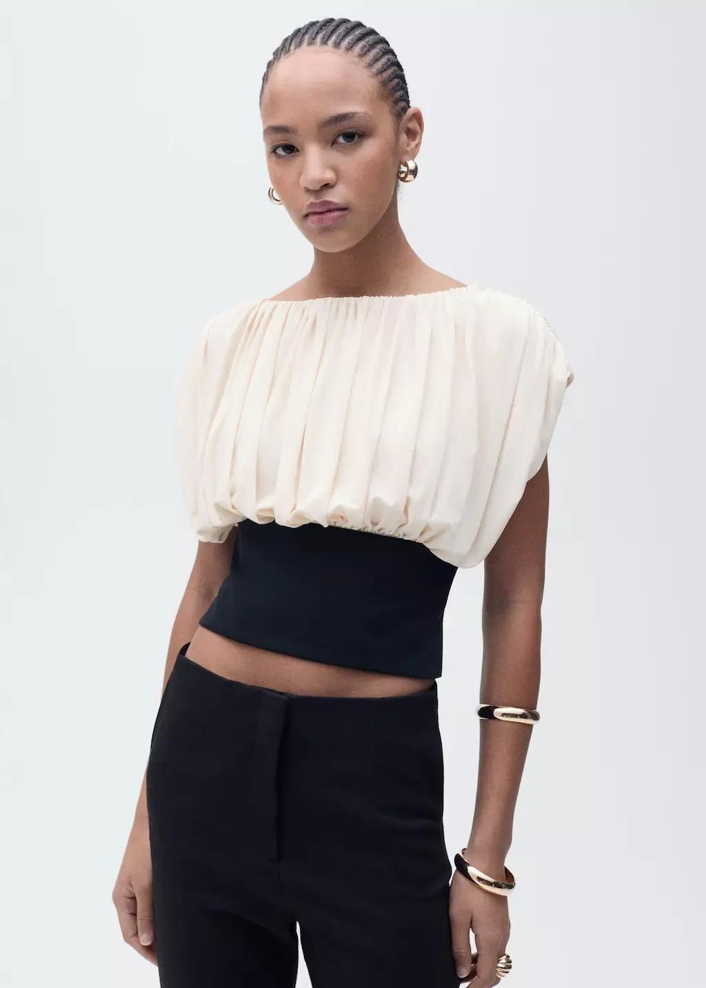 Beige Combined Draped Top, , medium